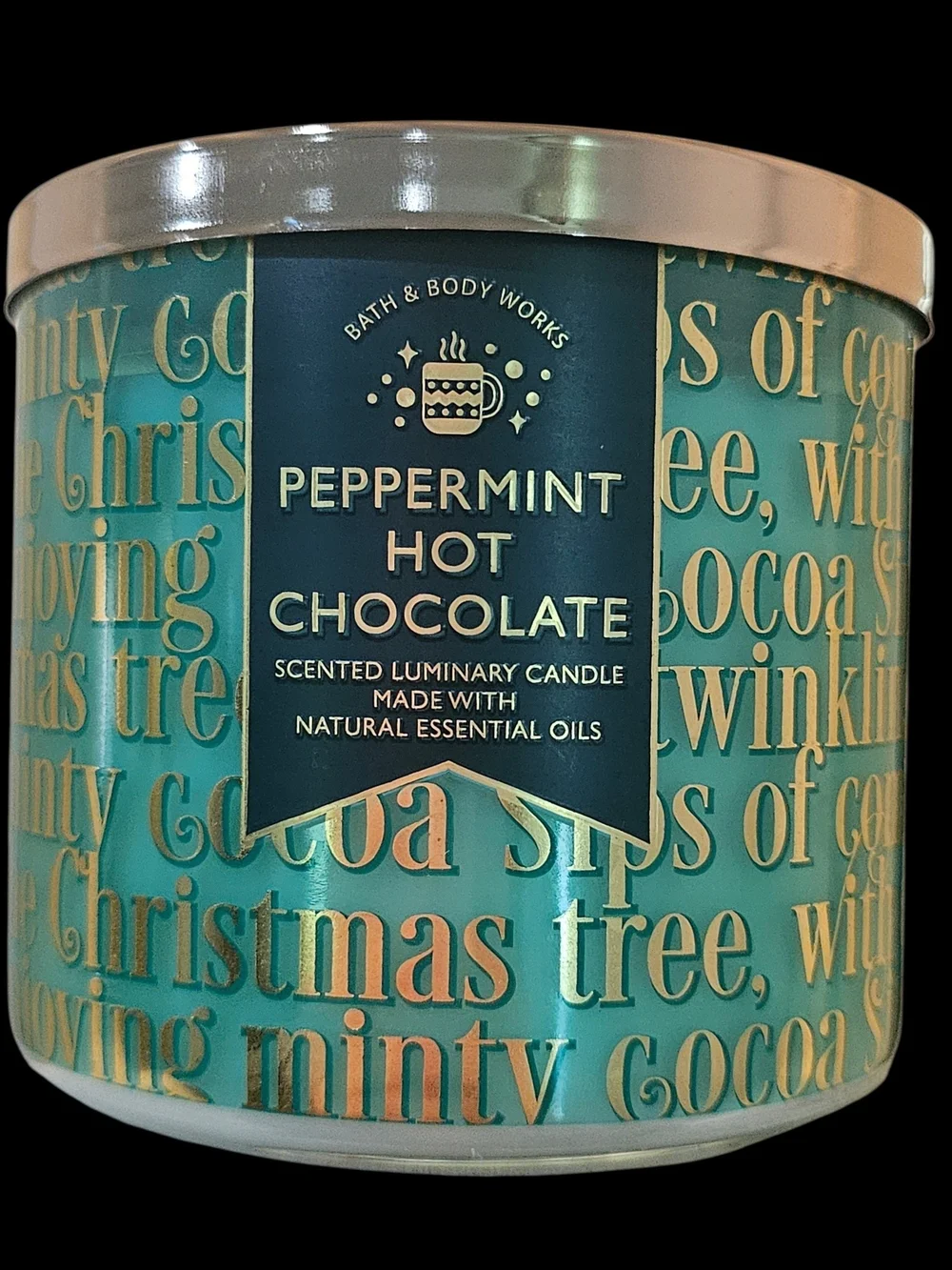 Bath & Body Works Peppermint Hot Chocolate Candle - Teal & Gold